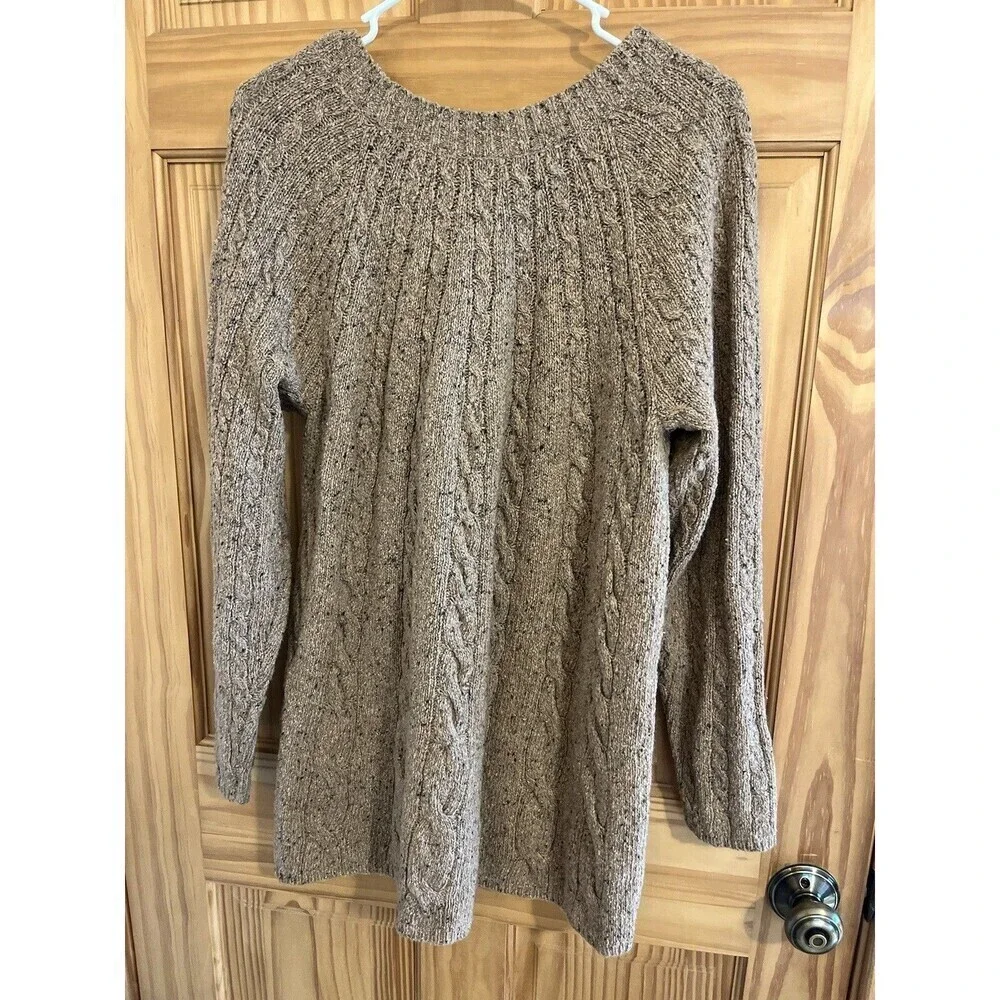 J Jill Sweater Women's Sz M Oatmeal Cable Knit Long Sleeve Pullover Wool Crew - Picture 4 of 5